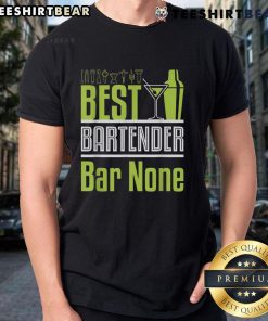 Nice Best Bartender Bar None neon green cocktail shaker & martini glass T-shirt design for cocktail lovers.