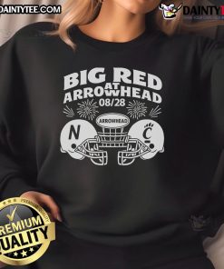 Nice big red arrowhead sweatshirt featuring Nebraska vs. Cincinnati football design, perfect for game day wear.