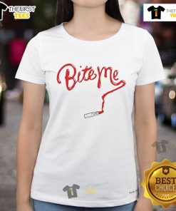 Nice Bite Me Lipstick Ladies Tee featuring a stylish graphic and vibrant colors, perfect for bold fashion statements.
