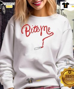 Cozy Nice Bite Me Lipstick Sweatshirt featuring vibrant pink lipstick graphic, perfect for trendy casual wear.