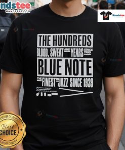 Alt Text: Nice Blue Note The Hundreds T-Shirt featuring 'The Finest Jazz Since 1939' design, celebrating jazz culture.