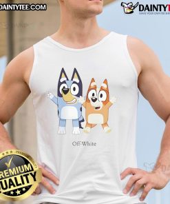 Cute off-white tank top featuring Nice Bluey and Bingo characters, perfect for kids' casual wear.