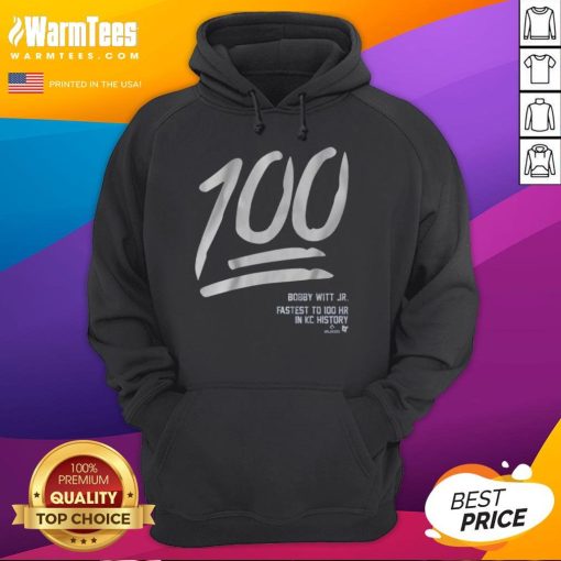 Nice Bobby Witt Jr. 100 Hoodie featuring a stylish design perfect for baseball fans and collectors.