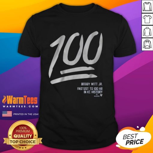 Nice Bobby Witt Jr 100 T-Shirt featuring bold graphics and vibrant colors, perfect for Kansas City Royals fans.