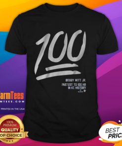 Nice Bobby Witt Jr 100 T-Shirt featuring bold graphics and vibrant colors, perfect for Kansas City Royals fans.