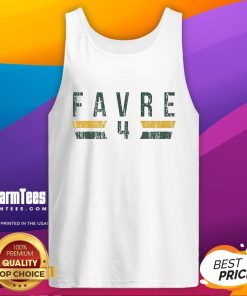 Green Bay Packers tank top featuring Brett Favre's name and number 4 in stylish font, perfect for fans.