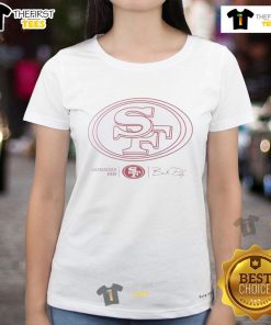 Nice Brock Purdy San Francisco 49ers logo football signature ladies tee, perfect for fans and stylish game day wear.