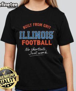 Illinois Football 'No Shortcuts, Just Work' Ladies Tee showcasing grit and determination in a stylish design.