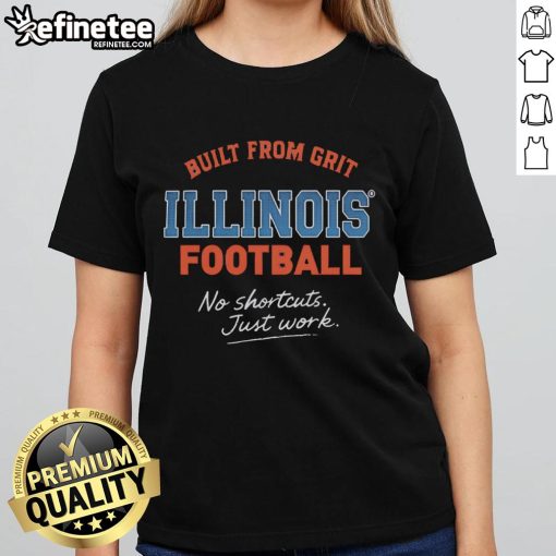 Illinois Football 'No Shortcuts, Just Work' Ladies Tee showcasing grit and determination in a stylish design.