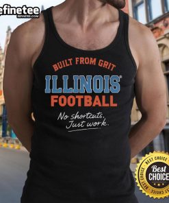 Illinois football tank top featuring 'No Shortcuts, Just Work' design, showcasing grit and dedication in sports apparel.