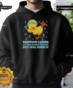 Cute cartoon chick performing a karate kick, symbolizing the fight against prostate cancer on a hoodie.