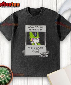 Alt Text: Android 5 Cent from Dragon Ball Z in a washed t-shirt, showcasing how to be perfect in the Nice Cell style.