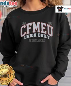 Nice CFMEU Union Built Victoria 2025 Sweatshirt in navy blue, showcasing union pride and quality craftsmanship.