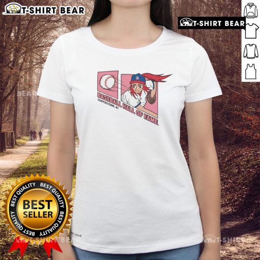 Nice Champion Baseball Hall of Fame manga girl Oxford ladies tee in vibrant colors, perfect for casual baseball fans.