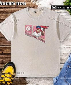 Alt Text: Nice Champion Baseball Hall of Fame manga girl graphic on an Oxford washed t-shirt, perfect for sports fans.