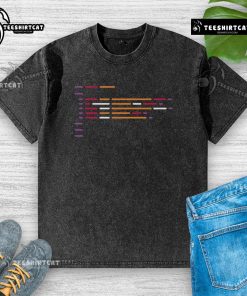 Alt Text: Colorful abstract code lines on a washed t-shirt, perfect for programmers and geek developers.