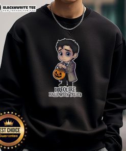 Cozy Halloween sweatshirt featuring 'I Require Halloween Treats' design, perfect for festive celebrations.