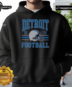 Alt Text: Vintage hoodie featuring a Nice Detroit Football 1930 helmet design, perfect for sports fans and collectors.