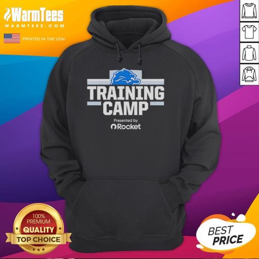 Alt Text: Detroit Lions training camp hoodie presented by Rocket, featuring the team logo and vibrant colors, perfect for fans.