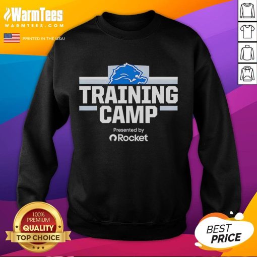 Detroit Lions training camp sweatshirt presented by Rocket, showcasing team spirit and style for fans and players alike.