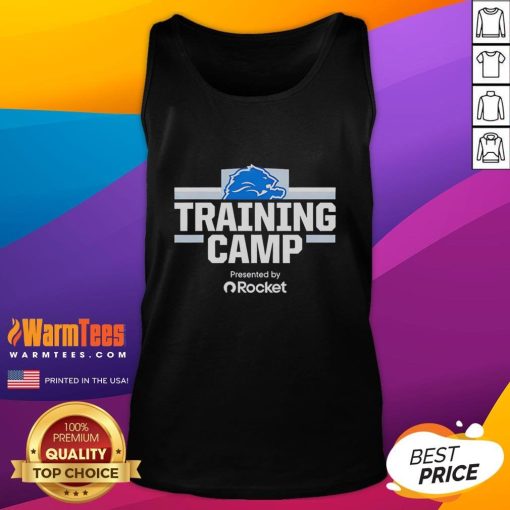 Alt Text: Detroit Lions Training Camp tank top presented by Rocket, showcasing team pride and summer style for fans.