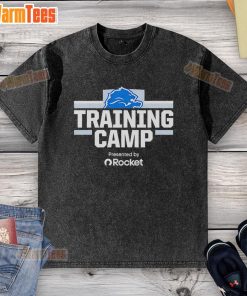 Nice Detroit Lions Training Camp t-shirt presented by Rocket, featuring team colors and logo for fans and players alike.