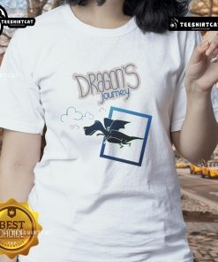 Alt Text: Cartoon fantasy dragon flying with ladies in a colorful scene for 'Nice Dragons Journey' tee design.