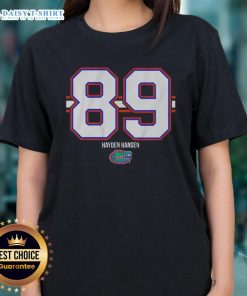 Nice Florida Gators football Hayden Hansen 89 stripe ladies tee, featuring team colors and stylish design.