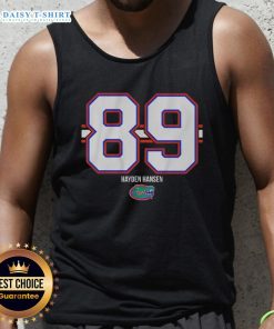 Alt Text: Hayden Hansen stripe tank top featuring Florida Gators football design, perfect for game day and fan apparel.