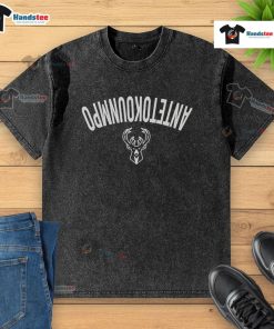 Giannis Antetokounmpo Milwaukee Bucks Invert Upside Washed T-Shirt showcasing vibrant design and team spirit.