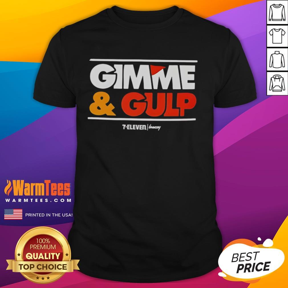 Nice Gimme And Gulp 7 Eleven Logo T Shirt Alt Text: Nice Gimme And Gulp 7-Eleven Logo T-Shirt featuring vibrant colors and iconic branding for casual wear.