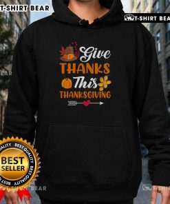 Cozy pumpkin harvest hoodie with 'Give Thanks' design, perfect for Thanksgiving celebrations and autumn style.