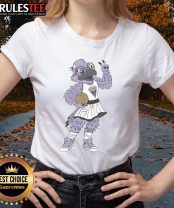 Alt Text: Violet the Raven mascot from the Golden State Valkyries WNBA poses in a stylish ladies tee for team spirit.