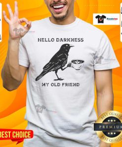 Nice Hello Darkness My Old Friend Crow T-Shirt featuring a crow design with the iconic phrase, perfect for music lovers.