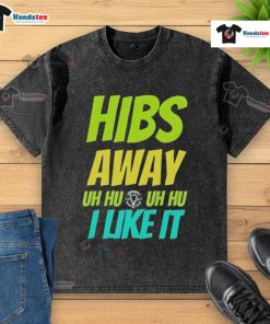 Alt Text: Nice Hibs Away Uh Uh I Like It Washed T-Shirt displayed on a mannequin in a stylish store setting.