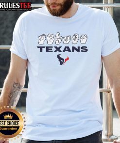 Alt Text: Youth Love Sign Hand Signals T-Shirt featuring Houston Texans Football design, perfect for young fans.