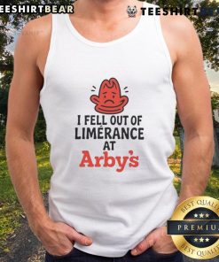 Stylish tank top with 'Nice, I Fell Out of Limerence at Arby's' graphic, perfect for casual wear and humor lovers.