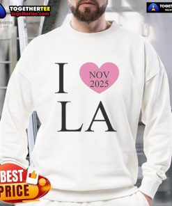 Alt Text: Cozy 'Nice I Love LA Nov 2025 Sweatshirt' in vibrant colors, perfect for showcasing your love for Los Angeles.