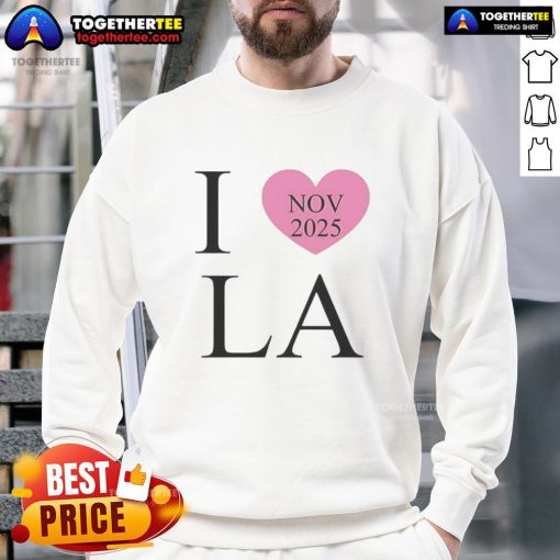 Alt Text: Cozy 'Nice I Love LA Nov 2025 Sweatshirt' in vibrant colors, perfect for showcasing your love for Los Angeles.