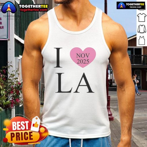 Stylish 'Nice I Love LA Nov 2025' tank top displayed on a vibrant background, perfect for casual summer outfits.