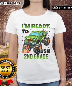 Nice I'm Ready to Crush 2nd Grade Monster Truck Ladies Tee featuring a vibrant truck graphic, perfect for young enthusiasts.