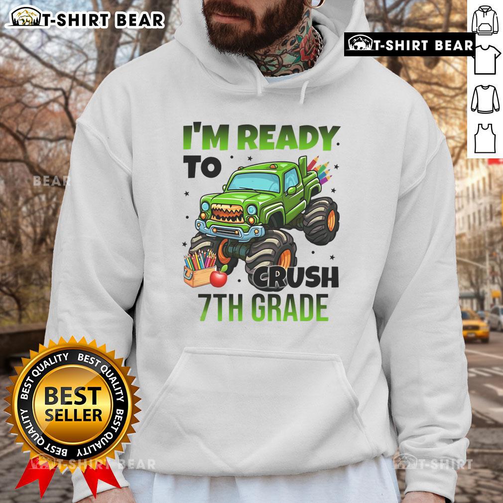 Nice I'M Ready To Crush 7Th Grade Monster Truck Hoodie Child wearing a 'Nice I'm Ready to Crush 7th Grade' monster truck hoodie, ready for school and adventure.