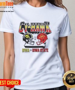 Nice Iowa Hawkeyes vs Iowa State Cyclones Cy-Hawk ladies tee featuring team colors and logo for game day style.