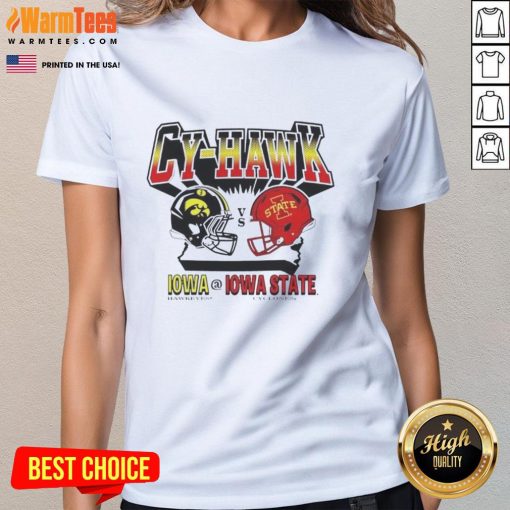 Nice Iowa Hawkeyes vs Iowa State Cyclones Cy-Hawk ladies tee featuring team colors and logo for game day style.