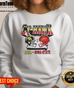 Alt Text: Cozy Iowa Hawkeyes vs Iowa State Cyclones Cy-Hawk sweatshirt showcasing team spirit for game day.