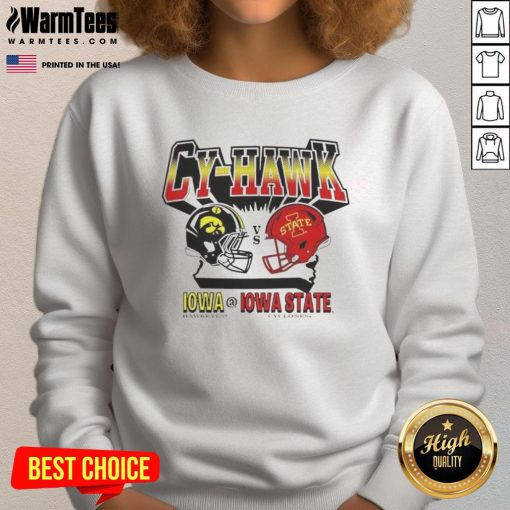 Alt Text: Cozy Iowa Hawkeyes vs Iowa State Cyclones Cy-Hawk sweatshirt showcasing team spirit for game day.