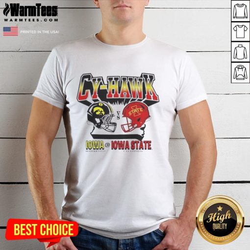 Nice Iowa Hawkeyes vs Iowa State Cyclones Cy-Hawk T-Shirt featuring team logos and vibrant colors for game day.