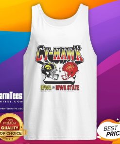 Alt Text: Stylish Nice Iowa Hawkeyes vs Iowa State Cyclones Cy-Hawk tank top for fans of college football rivalry.