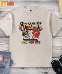 Nice Iowa Hawkeyes vs Iowa State Cyclones Cy-Hawk washed t-shirt featuring team logos and vibrant colors.