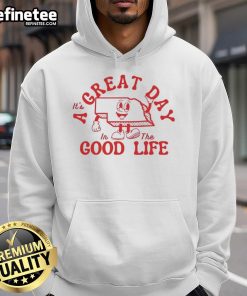 Vintage hoodie featuring 'It's a Great Day in the Good Life' design, perfect for casual wear and uplifting style.